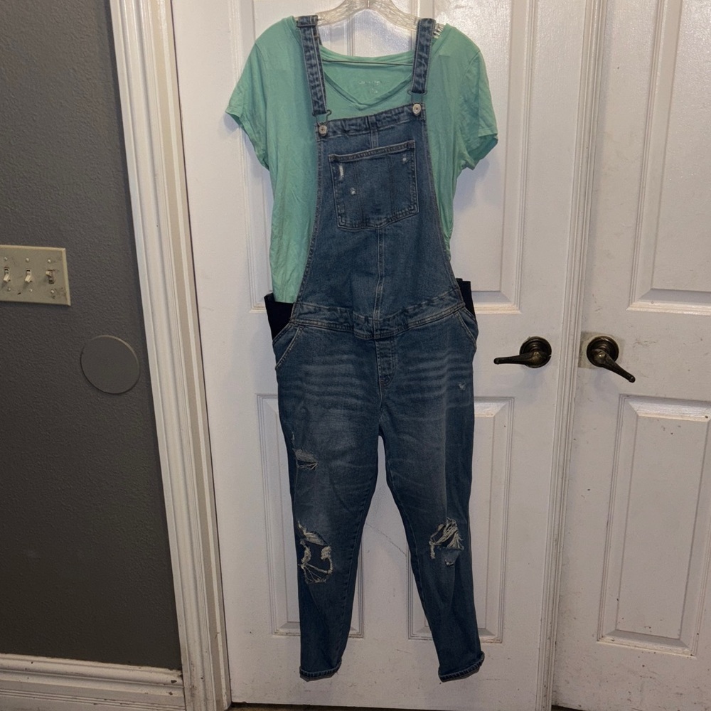 Blue Denim  Maternity Overalls with Top 2 Piece bundle.
